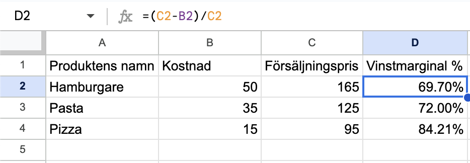Räkna ut vinstmarginalen i excel