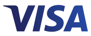 Visa logotyp med blå text